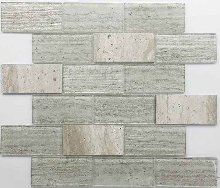 Prix ​​bon marché gris blanc cuisine Back Splash carreaux de mur Rectangle Mosaïque de verre