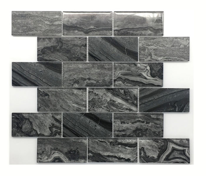 Prix ​​bon marché gris blanc cuisine Back Splash carreaux de mur Rectangle Mosaïque de verre